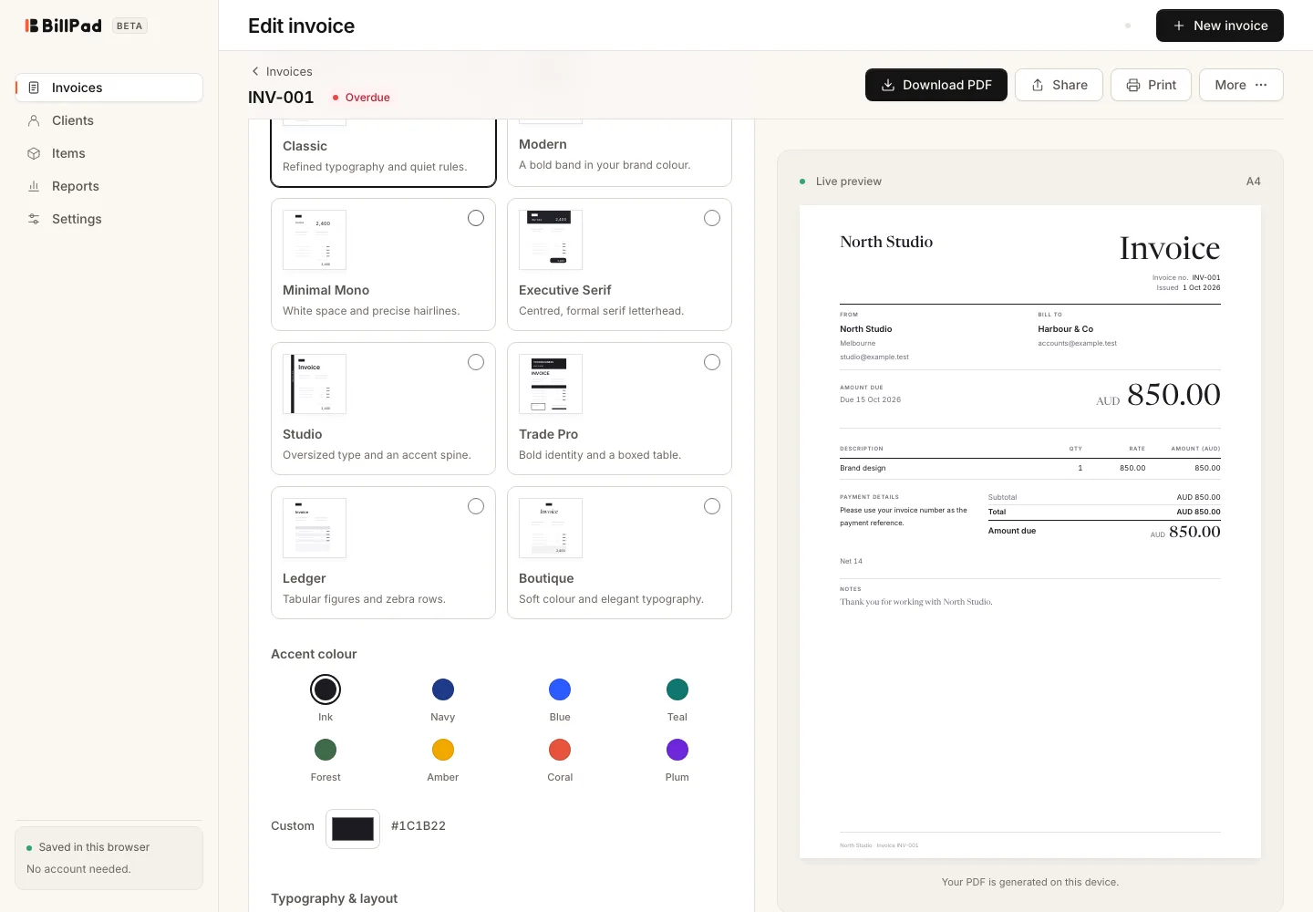 The eight templates in the Design tab