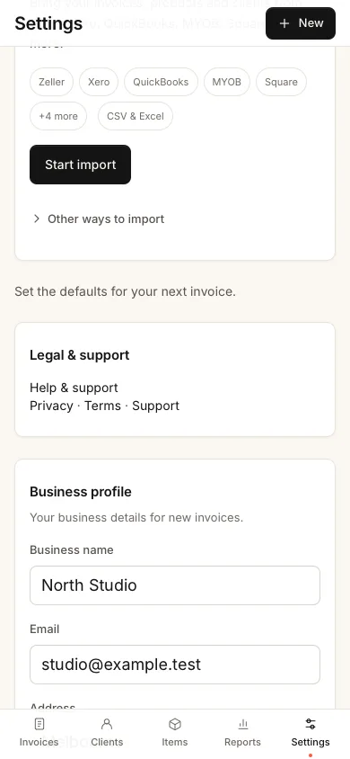 Help and support links in Settings
